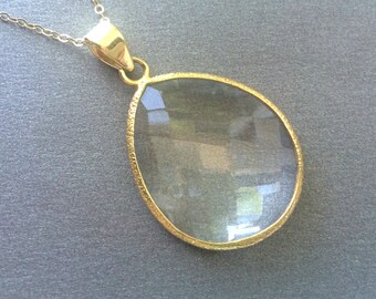 Crystal Gold Necklace, Large Clear Crystal Gold Filled Chain