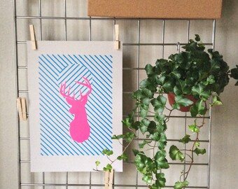 A3 Fluorescent Deer screen print