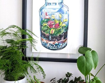 Venus Fly Trap Glass Terrarium Print