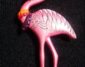 Vintage Wooden Flamingo Brooch/Pin