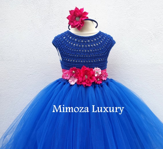 Royal Blue Flower girl dress, Sapphire blue tutu dress, royal blue bridesmaid dress, royal blue princess dress, crochet top tulle dress