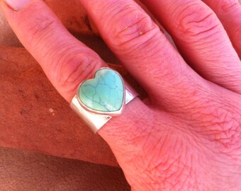 Turquoise and Silver Heart Ring
