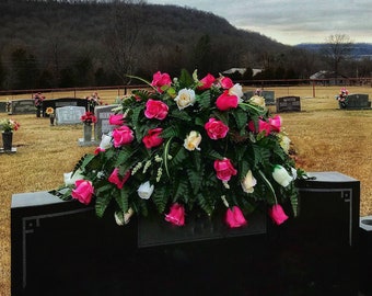Headstone Saddle, Cemetery Flowers, Grave Decorations, Cemetery Saddle, Headstone Flowers, Grave Flowers, Cemetery Arrangement, Saddle