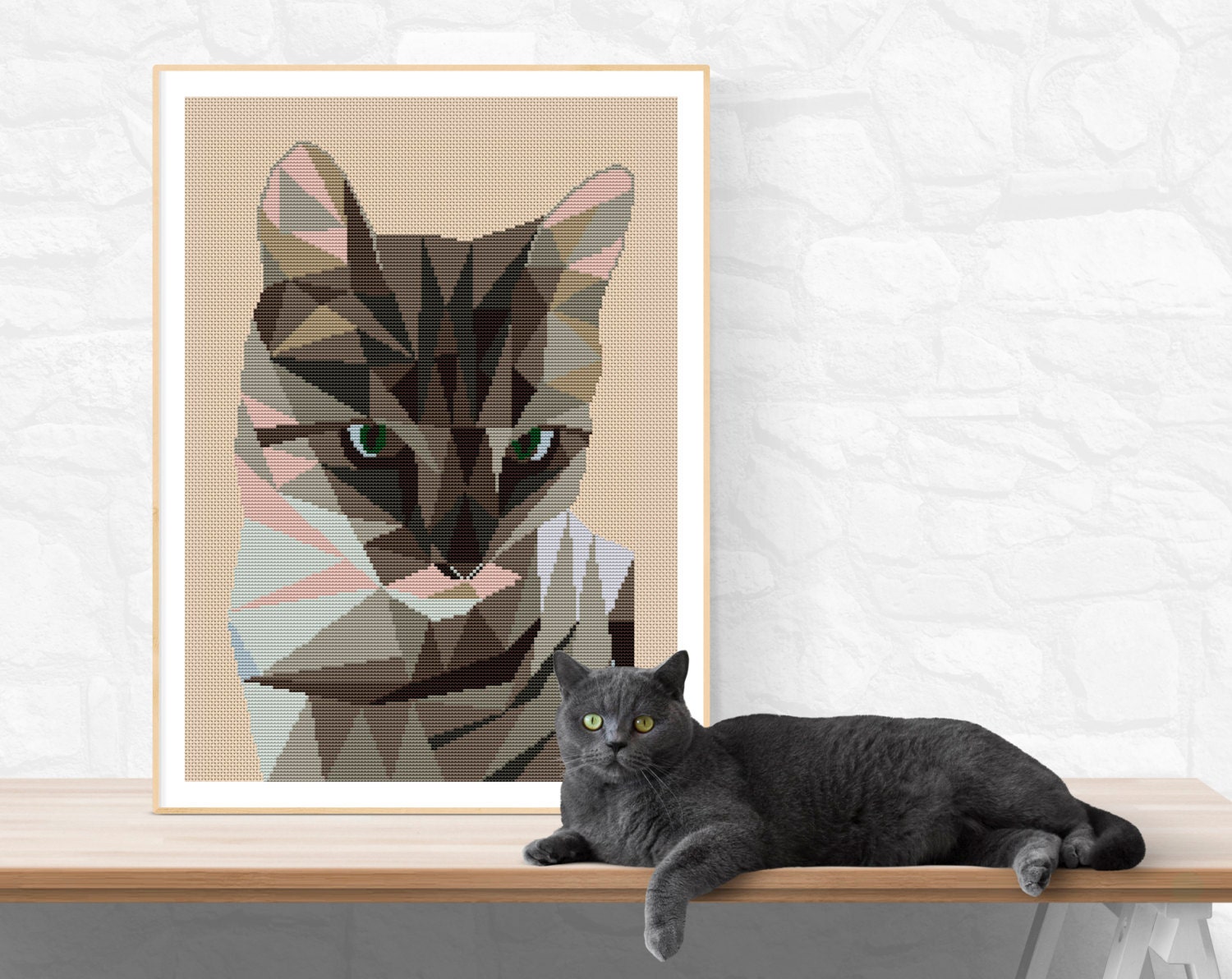  Geometric  Cat  Cross Stitch Pattern  Abstract Cat  Embroidery