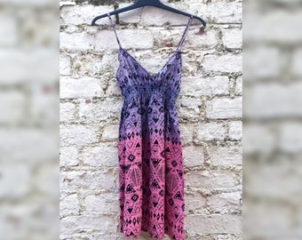 Tie Dye Dress Pink & Purple Hippie Boho to fit UK Size 6 or US size 2 Boho Aztec Print Festival Summer Dresses