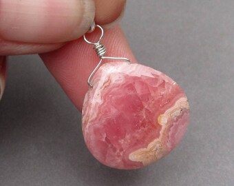 Rhodochrosite Heart Pendant, Sterling Silver Wire Wrapped Pendant, Rhodochrosite Dangle Charm with Sterling Silver Jump Ring, Stone 45