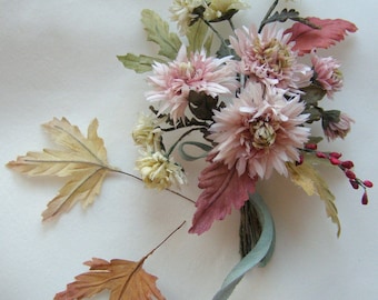 Bouquet of chrysanthemums from silk for a doll - Brooch with autumn chrysanthemums