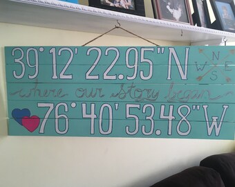 Latitude and Longitude Wooden Sign