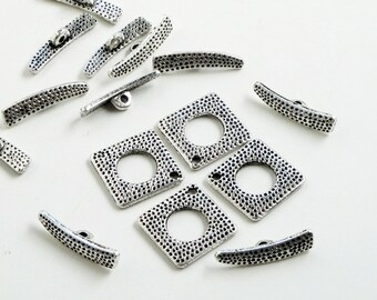 Antique Silver Toggle Clasp - One Strand Clasp - Diamond Shaped Toggle Clasp 16mm - 5 Pairs 10 Pcs - Necklace Jewelry Findings - Bar 21mm