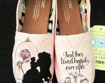 Disney Beauty and the Beast Wedding Silhouette Custom Hand Painted Shoes
