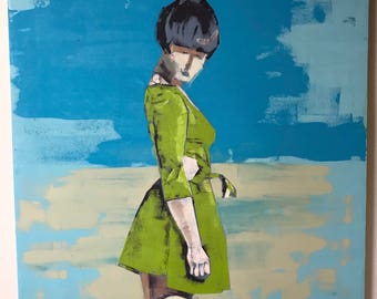 Original Oil Painting Girl in the Green Dress