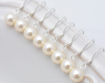 7 Pairs Ivory Pearl Earrings, Silver and Pearl Bridesmaid Earrings, Cream Pearl Earrings, Pearl Drop Earrings, Real Silver Earrings 0110
