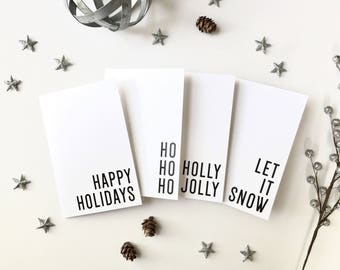 Holiday Cards, Holiday Card Set, Christmas Cards, Greeting Cards, Printed Cards, Minimalist Cards, Black and White, Set of 4, PHYSICAL PRINT