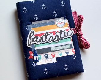 Travel journal photo album navy scrapbook album nautical travel book, navy photo album nautical handmade album scrapbook album
