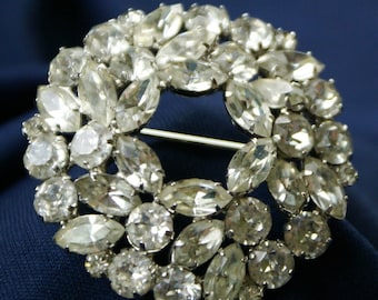 SALE - Vintage Weiss Costume Jewelry Brooch/Pin - Clear Rhinestones set into Silver Tone Metal