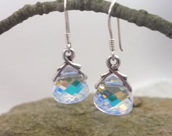 Aurora Borealis Swarovski Crystal Earrings w/ 925 Sterling Silver Ear Hooks