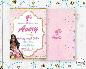 African American, Barbie, Girl, Party, Birthday, Digital, Invitation, Pink, Barbie's Dream House, Doll.