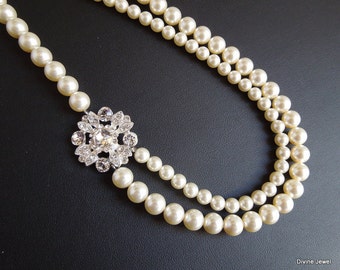 pearl necklace, bridal pearl necklace, pearl rhinestone necklace, Wedding Rhinestone necklace, swarovski crystal and pearl necklace, COLLEEN