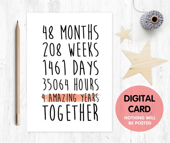PRINTABLE 4th wedding anniversary card, 4th anniversary card, 4 years together, 4 amazing years, lesbian anniversary card, gay anniversary