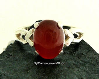 Midi Ring Red Carnelian Stone Sterling Silver Setting