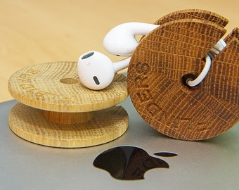 Earphone Holder <Rolling> Headphone Spool.Wood Cord Keeper.EarPods Organizer.Good Gift.Music Lover.Buy Earbud Holder.Flinders Accessories.