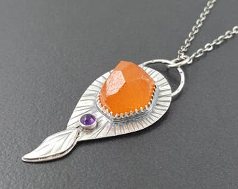 Spessartite Garnet Necklace, sterling silver, amethyst, orange garnet necklace, orange purple silver, michele grady, michele grady jewelry