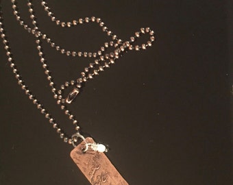 Etched Copper Pendant w/ Pearl Dangle