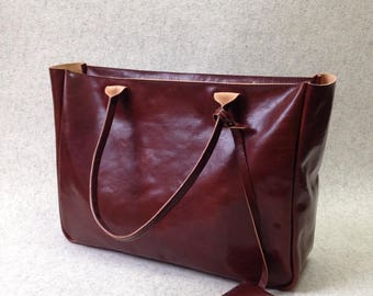Top Zip Brown Leather Tote Bag – BELLA VOLUME Cognac Brown - Large Size Handmade Leather Tote - Safe Top Zip Leather Bag - Brown Leather Bag