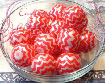 20mm Bright Red and White Chevron Stripe Pearl Beads Qty 10