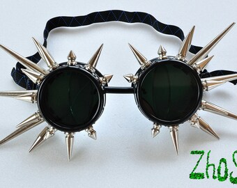 Black Cyber Goth Goggles Glasses 30 Spikes CyberPunk Industrial Noise Dark Wave