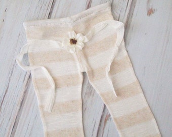 RTS..Cream Stripe Newborn Baby Girl Photo Pant and Headband Set. Set includes pant and Daisy headband.