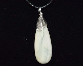 Green Moss Agate Drop Pendant come with adjustable Cord