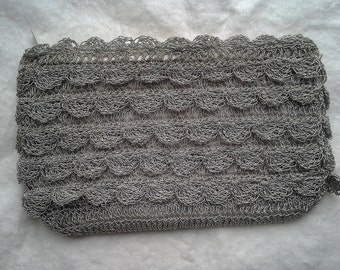 Vtg Metallic Silver Scalloped Clutch