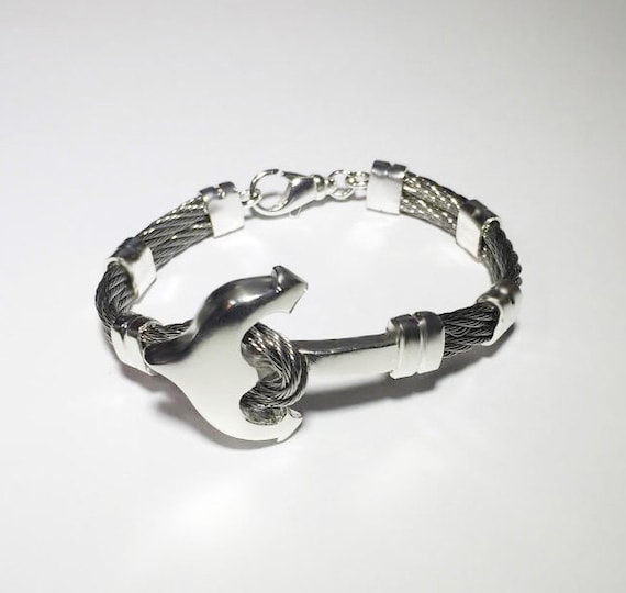 Anchor bracelet made of sterling silver and stainless steel cable