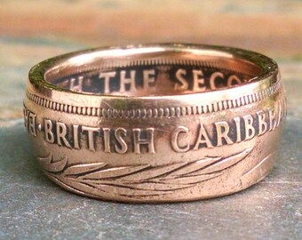 Bronze Coin Ring - 1965 British Caribbean Territories Coin Ring - 2 Cents - Size: 9