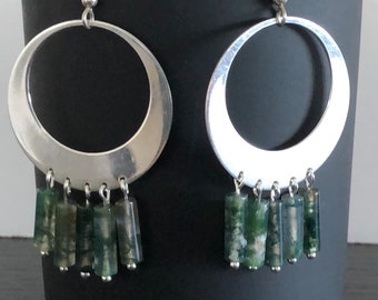 Beautiful Green Moss Agate and Sterling Silver Earrings
