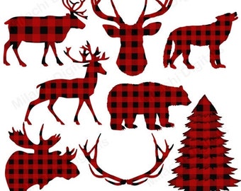 60% OFF SALE Buffalo plaid clipart, lumberjack clipart, vector graphics, animal clipart, digital clip art, commercial use - M445