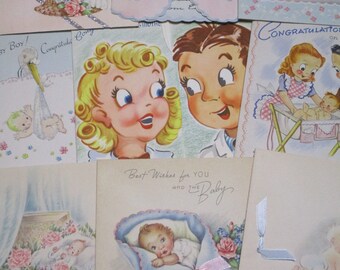 Vintage Greeting Card Lot-Ephemera-Mixed Media-Paper-Crafts-Scrap Booking-Baby-Children's-Set of 9