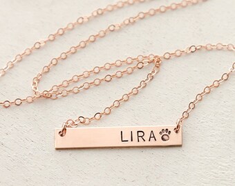Pet Name Necklace / Personalized Dog Memorial / In memorial of dog Necklace / Pet Memorial Jewelry Gold Filled, Sterling Silver , Rose /