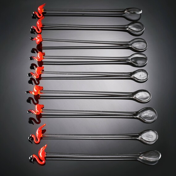 Set of 8 Unique Glass Drink Stirrers Cocktail Swizzle Sticks