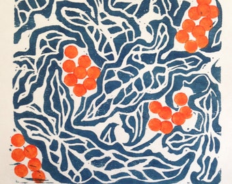 Arum, woodcut print, Japanese woodblock print, printmaking, leaves, berries, printmaking, block print