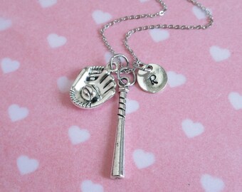 Baseball Mom Necklace, Handstamped Initial, Baseball Team, Sport Necklace, Personalized Quirky Jewelry, Softball Necklace
