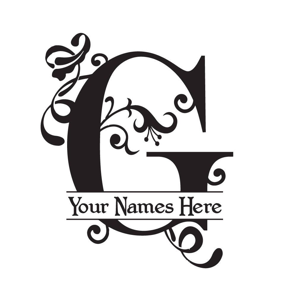 MONOGRAM G - Flourish with Initial and Names - Black Decal