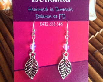 Bohemian leaf and moonstone earrings