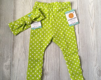 3-6 MO - lime polka dots with headband