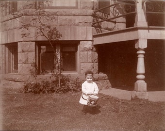 vintage photo Little Boy w His Drum Drummer Albumen 1900