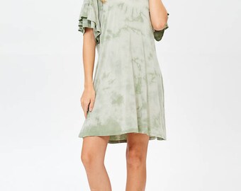 Erina Boutique Comfort Organic Bamboo Jersey Flare Women Dress Sage Made in USA