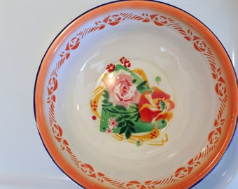 Yamata Dish Large Vintage Metal Floral Enamel Bowl Mixing Bowl Vintage Bowl Yamata 5