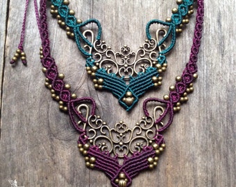 Macrame bohemian chic elven necklace boho jewelry by Creations Mariposa