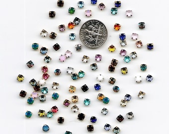 100 4mm Chaton Rose Montees Size 16ss Assorted Colors and Styles Sew On Rhinestones